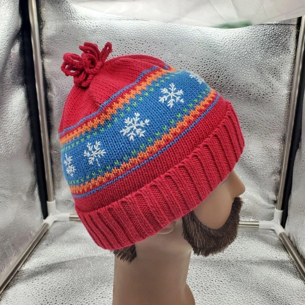 Talbots Kids Hat Beanie Knit Red Fair Isle Snowflake 100% Cotton Boys‎ One Size